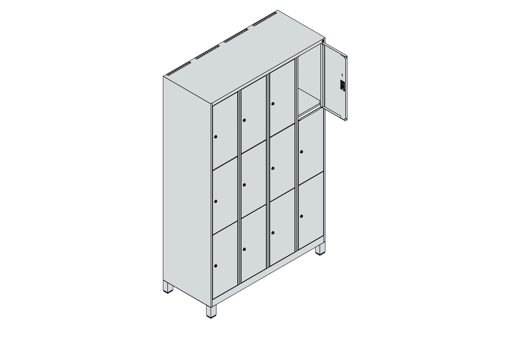 C+P lukittava lokerokaappi Cabo jaloilla, 12 lokeroa, 1190 x 500 x 1950 mm, harmaa/sininen - 4