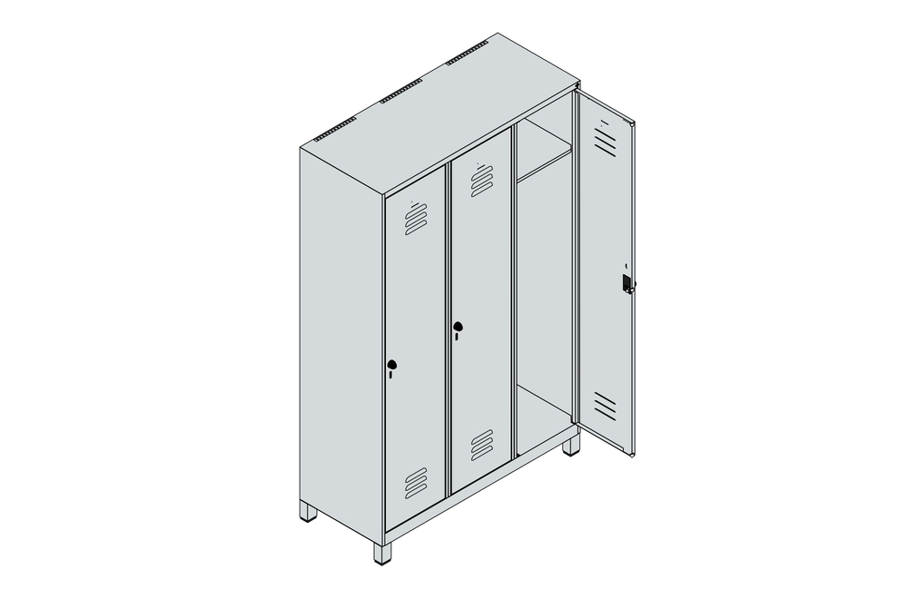 C+P Kleiderspind  Cabo, 3 Abteile, 1200 x 500 x 1950 mm, mit Füßen, Türen blau - 4