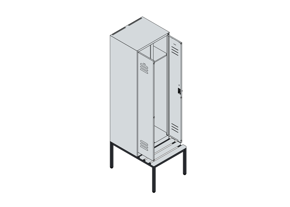 C+P Doppelspind Cabo mit Sitzbank, 2 Abteile, 610 x 500/815 x 2120 mm, grau/grau - 4