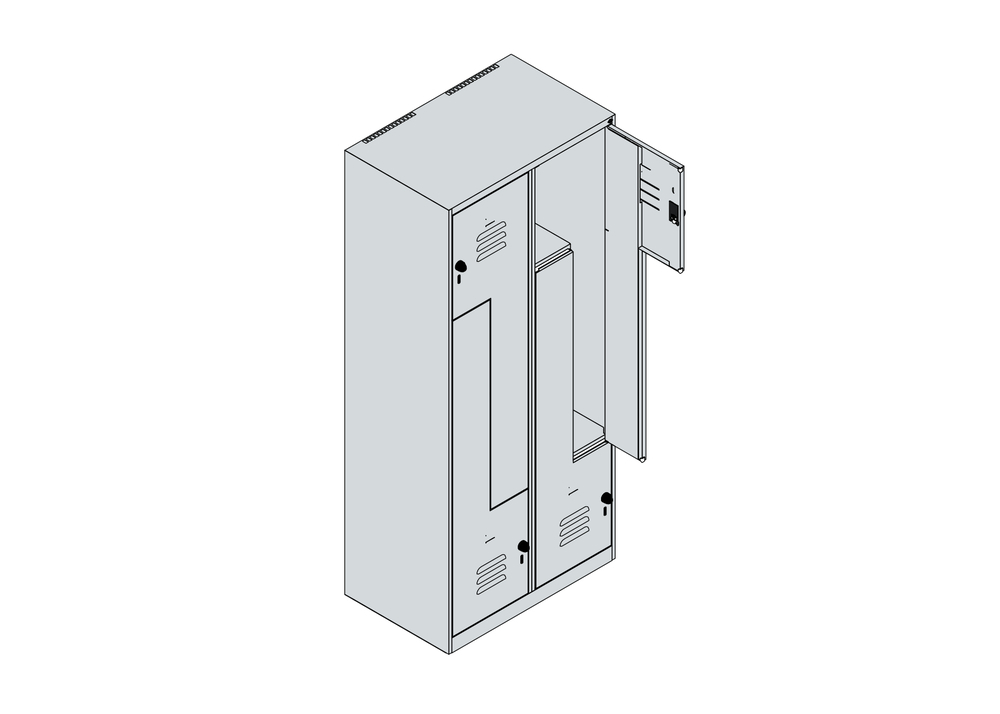 C+P Kleiderspind Cabo, Z-förmig unterteilt, 2 Abteile für 4 Personen, 820x510x1850 mm, verkehrsweiß - 4