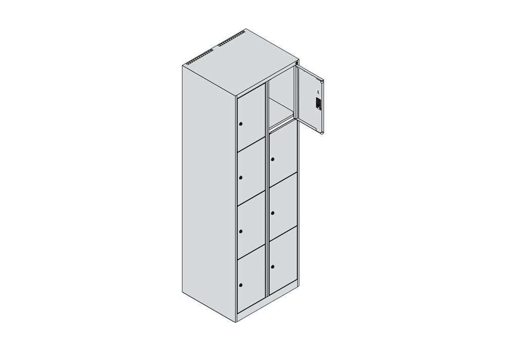 C+P lukittava lokerokaappi Cabo, 4 lokeroa pääll.600x500x1850mm, harmaa, vapaasti seisova - 4