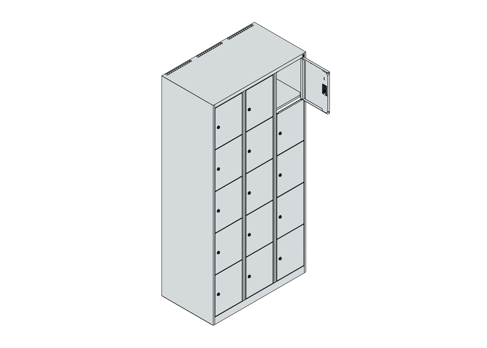 Arm. Cabo C+P con cassetta di sic., 5 scomparti sovrapposti, 900x500x1850mm,grigio/blu, a pavimento - 4