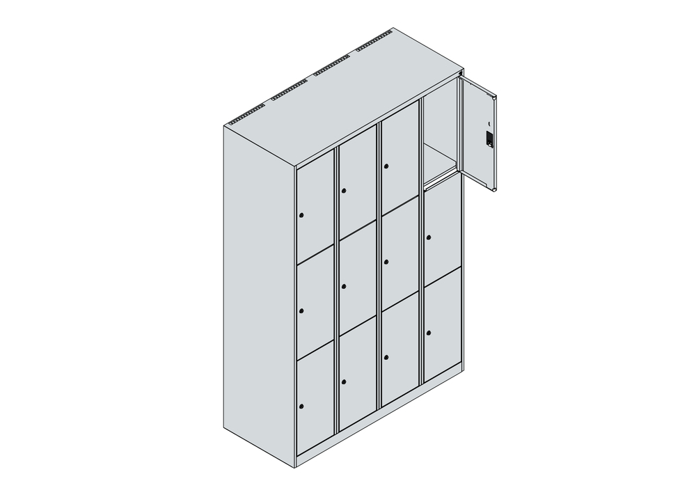 Armadietto spogliatoio Cabo C+P, 3 scomparti sovrapposti, 1200x500x1850 mm, grigio/blu, a pavimento - 4