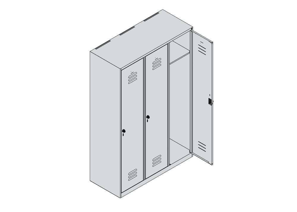 C+P Kleiderspind Cabo, 3 Abteile, 1200 x 500 x 1850 mm, Türen blau, bodenstehend - 4