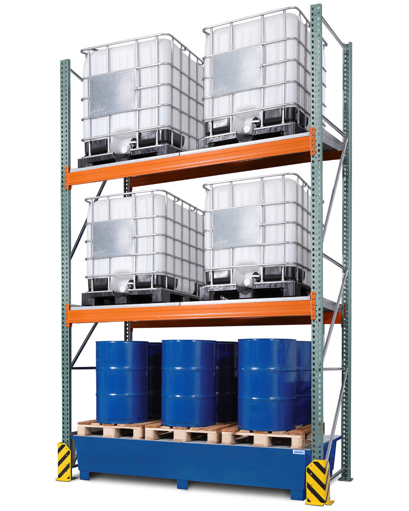IBC Tote Storage Rack & Spill Containment Pallet Combination - 6 IBC Totes - 3 Tiers - 1