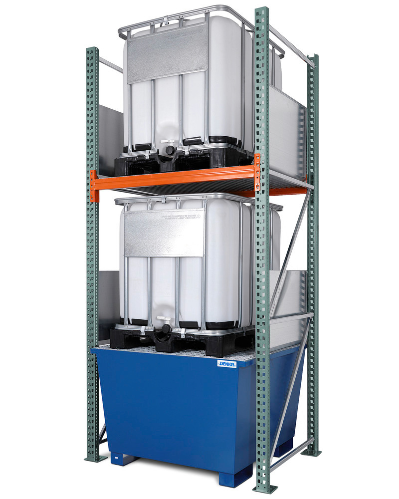 IBC Tote Storage Rack - 2 Tiers - 2 IBC Capacity - Steel Construction - Compliant Sump - 1