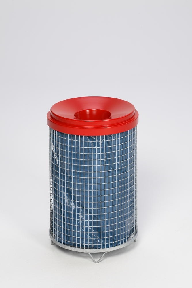 Drahtgitter-Abfallkorb mit Gitterboden, 65 Liter Volumen, feuerverzinkt, Kopfteil rot - 1