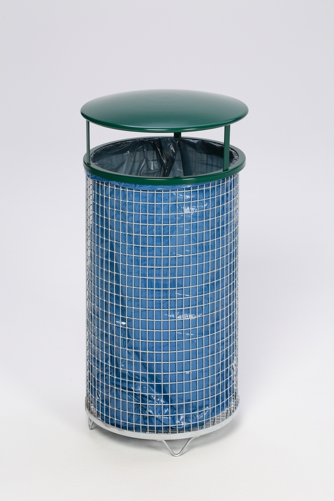 Drahtgitter-Abfallkorb mit Gitterboden, 75 Liter Volumen, feuerverzinkt, Kopfteil grün - 1
