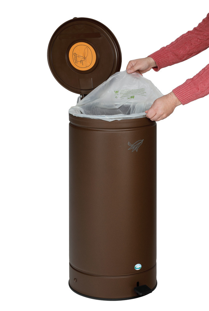 Organic waste pedal bin in galvanised sheet steel, 66 litre capacity, brown - 2