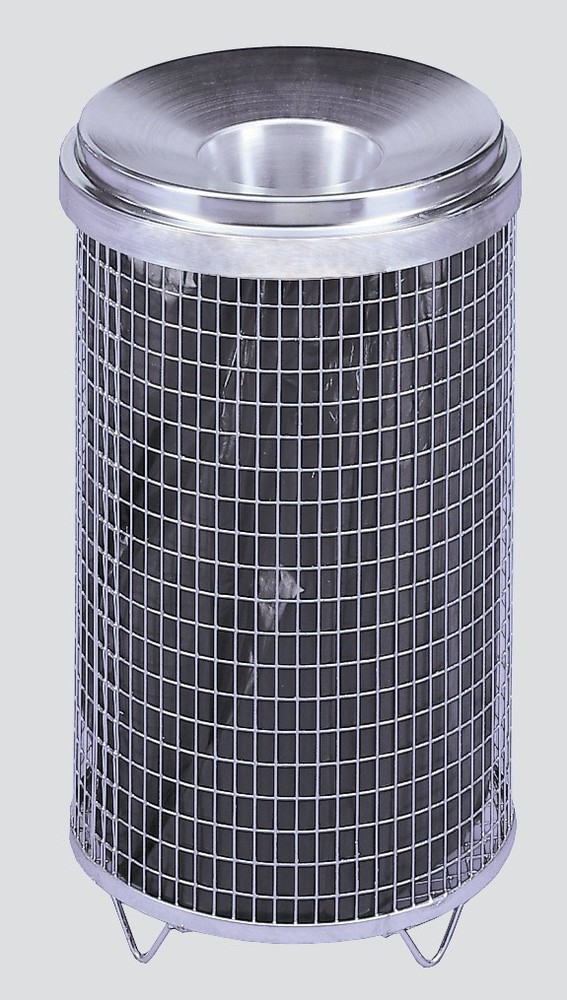 Drahtgitter-Abfallkorb mit Gitterboden, 65 Liter Volumen, feuerverzinkt, Kopfteil verzinkt - 1