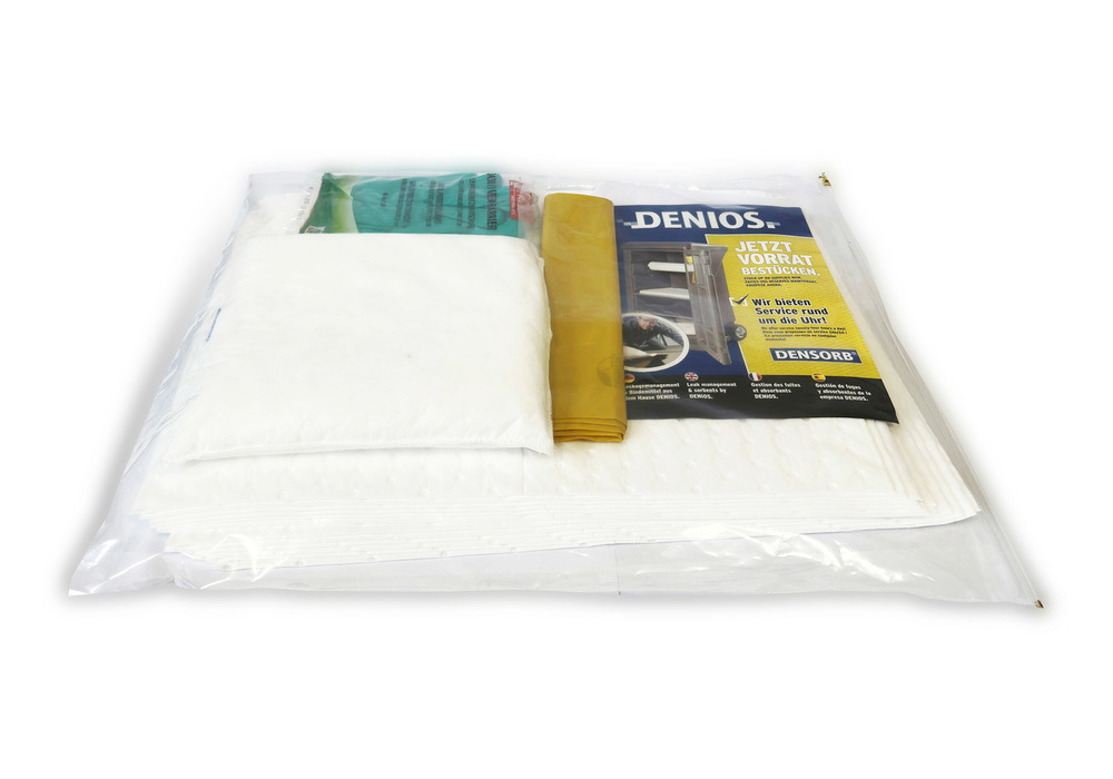 Kit d’absorbants anti-pollution mobile DENSORB, absorbants en sac compact et léger, huile, 10 L - 1