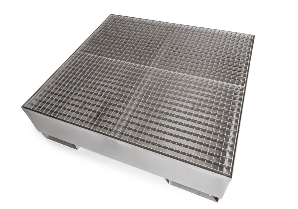 Spill pallet pro-line in st steel for 4 drums, access. underneath, with st steel grid, 1260x1342x390 - 5