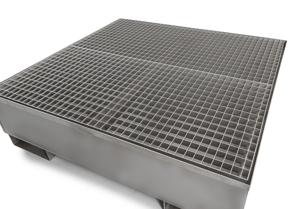 Spill pallet pro-line in st steel for 4 drums, access. underneath, with st steel grid, 1260x1342x390 - 6