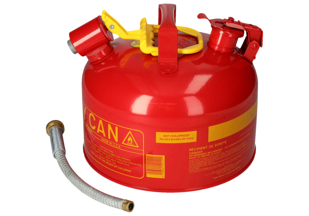 Bidon de sécurité, en acier, avec tuyau métallique flexible, certifié selon FM, 8 litres, rouge - 6