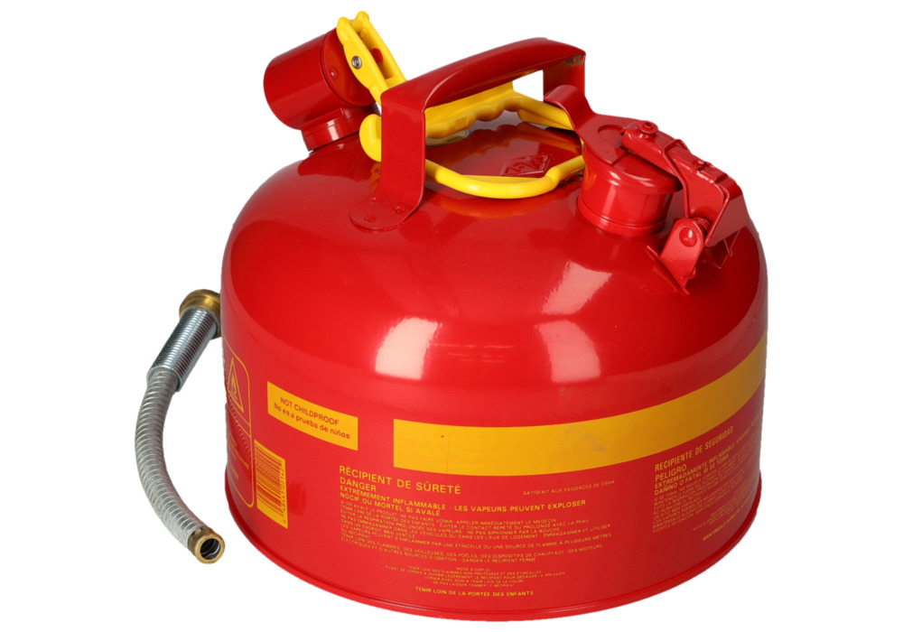 Sikkerhedsbeholder af stål, med fleksibel metalslange, FM-godkendt, 8 liters volumen, rød - 7