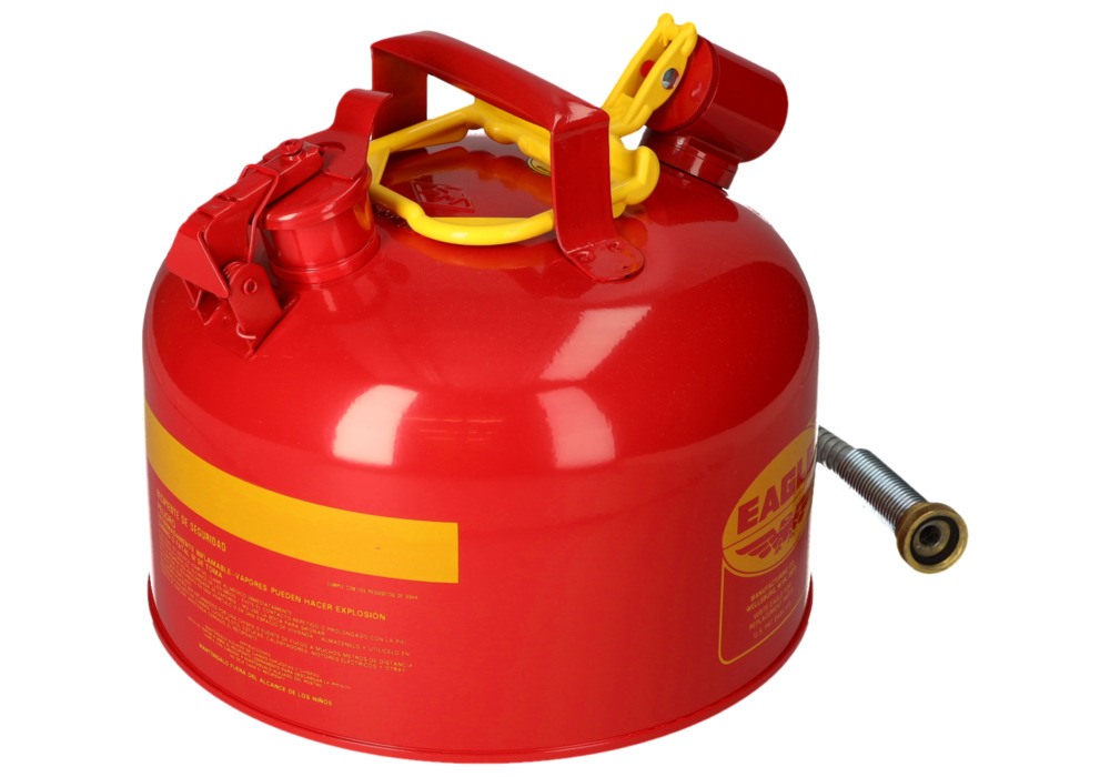 Bidon de sécurité, en acier, avec tuyau métallique flexible, certifié selon FM, 8 litres, rouge - 5