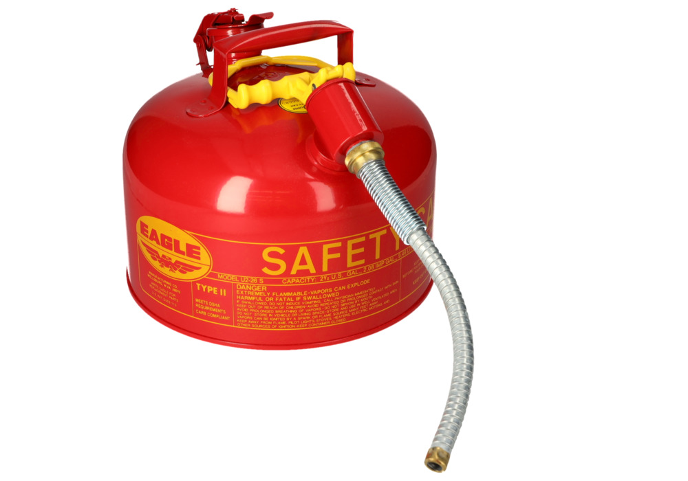 Veiligheidsverzamelbak van staal, met flexibele metalen slang, FM-getest, 8 liter inhoud, rood - 1