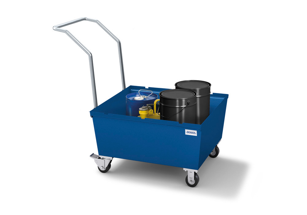 Spill Cart - 1 Drum Capacity - Painted Steel Construction - No Grating - Secure Storage - 4
