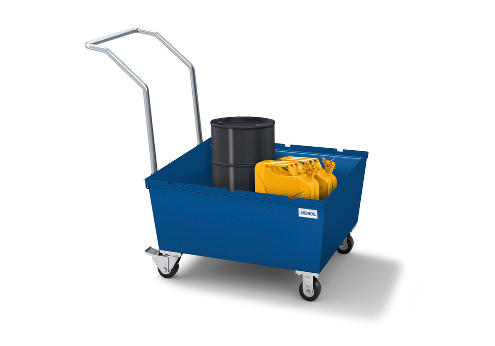 Spill Cart - 1 Drum Capacity - Painted Steel Construction - No Grating - Secure Storage - 3