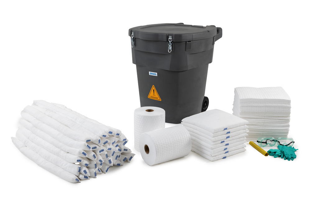 DENSORB mobile emergency set, absorbent materials in grey storage drum XL, Oil version - 13