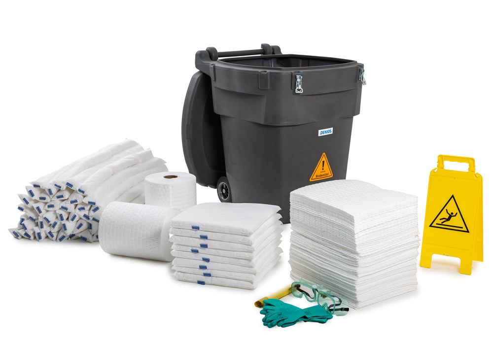 DENSORB mobile emergency set, absorbent materials in grey storage drum XL, Oil version - 15