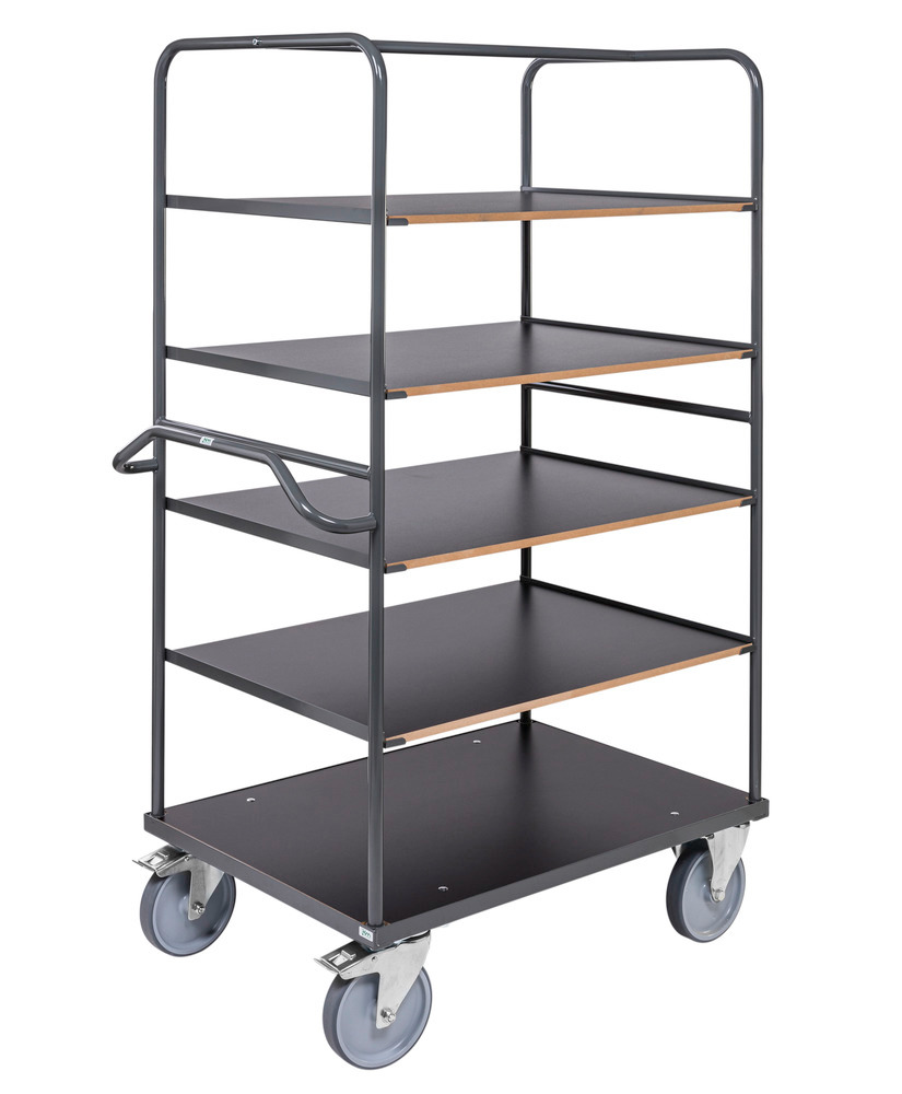 Carrello a ripiani Kongamek Ergo, verniciato a polvere, 5 ripiani MDF, 500kg, 1300x800x1800mm, freno - 1