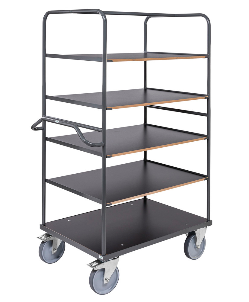 Kongamek Ergo tiered trolley, powder coated, 5 MDF shelves, 500 kg, 1100 x 700 x 1800 mm, with brake - 1