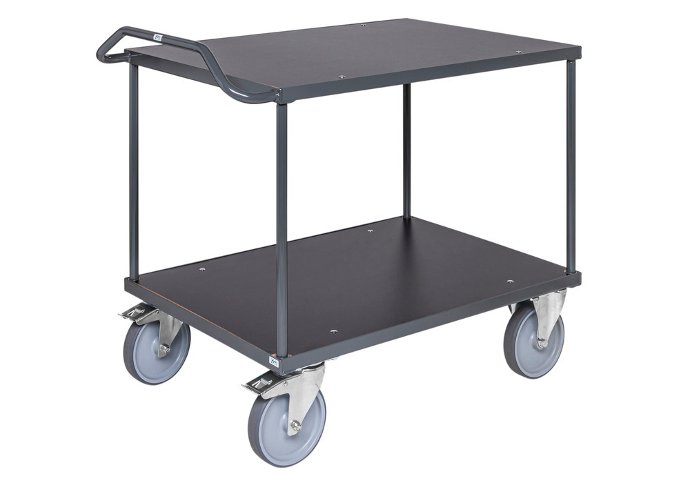 Mesa de transporte Kongamek Ergo, pintura en polvo, 2 estantes MDF, 500kg, 1110 x 700 x 965mm, freno - 1