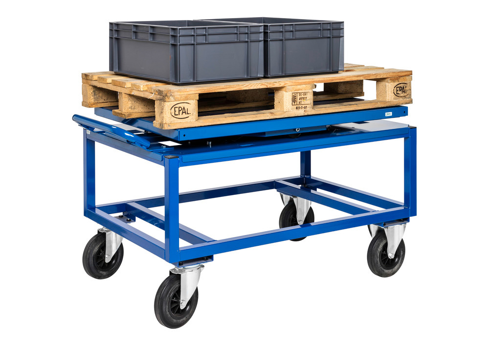 Kongamek trolley for pallets, with swivelling turntable, blue, 1338 x 810 x 152 mm - 2