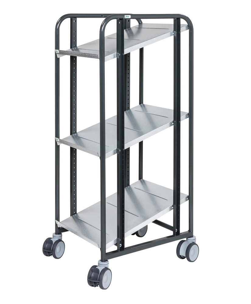 Kongamek tiered trolley, powder coated grey, 3 flex shelves, 477 x 638 x 1300 mm, 4 swivel castors - 1