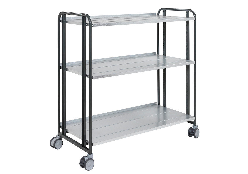 Kongamek tiered trolley, powder coated grey, 3 flex shelves, 1277 x 638 x 1300 mm, 4 swivel castors - 1