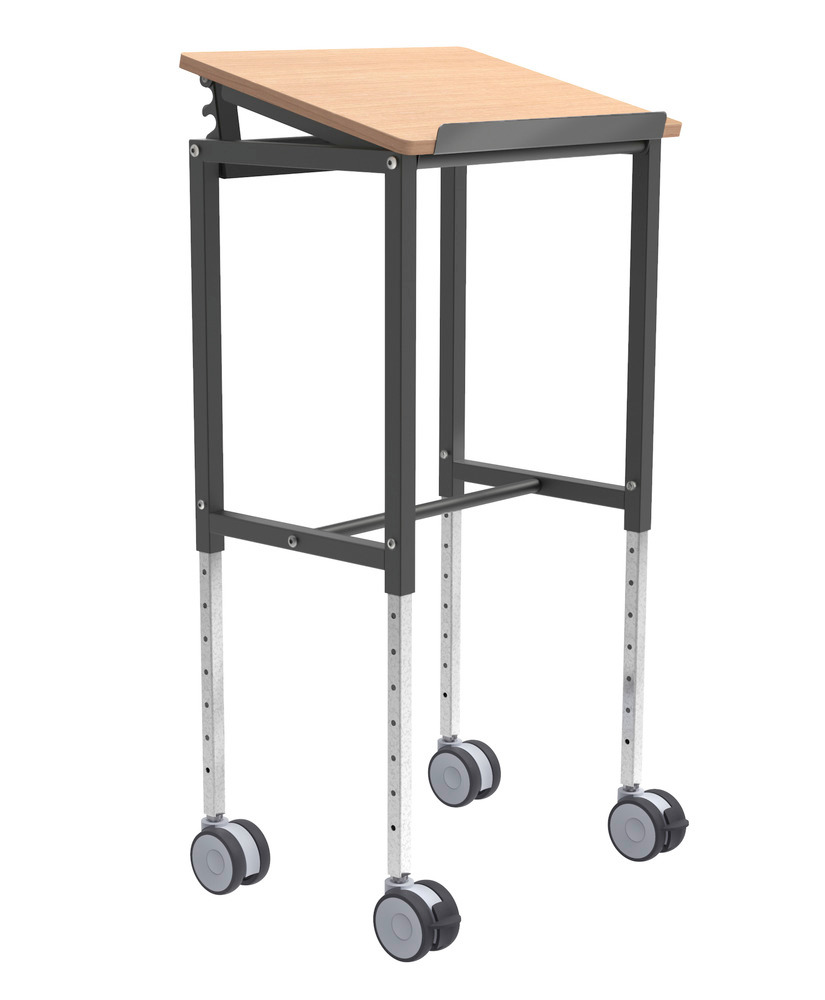 Kongamek workshop trolley Ergo, powder coated dark grey/beech, height-adjustable 600 x 400 x 720 mm - 1