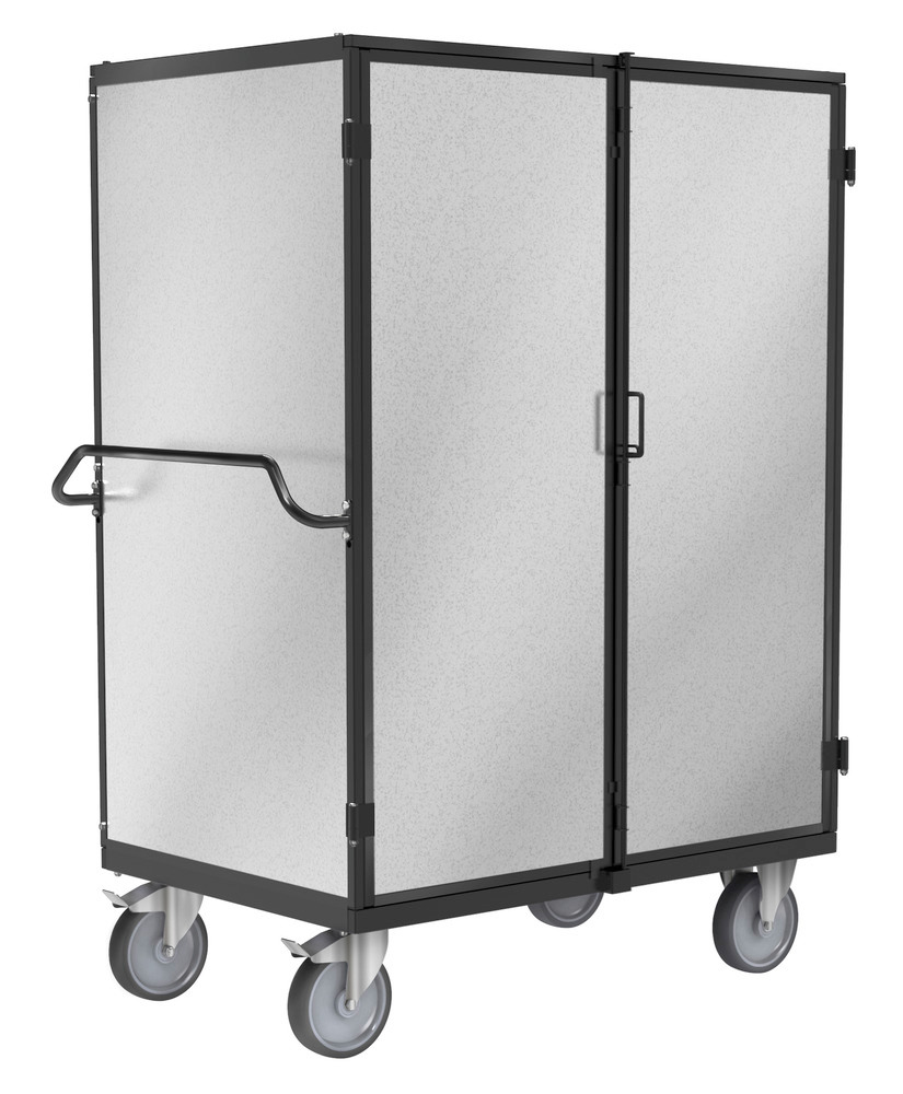 Kongamek box trolley with sheet metal wall Ergo, double wing door, 1332 x 821 x 1765 mm, with brake - 1