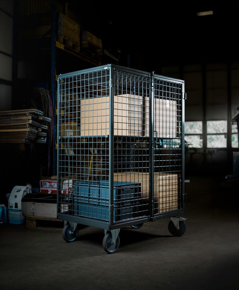 Kongamek roll box pallet Ergo, 5-sided, 2 doors on long side, 1332 x 821 x 1765 mm, with brake - 2