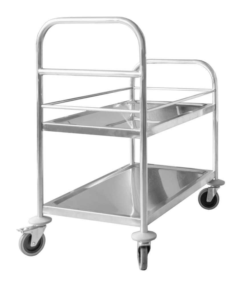 Kongamek Edelstahl-Etagenwagen, 2 Böden, 100 kg, 805 x 460 x 890 mm, 4 Lenkrollen PP, mit Bremse - 1