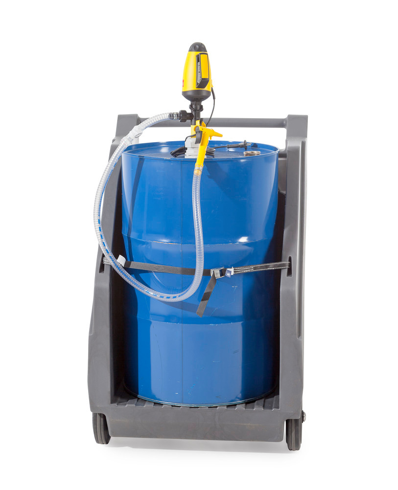 Mobilt pumpesystem for syrer/kjemikalier, med fatvogn av PE og elektrisk fatpumpe PP - 6