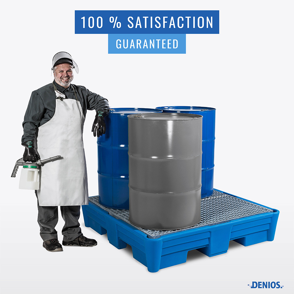 Spill Pallet, 4 Drum Spill Containment, Galvanized grating, For Acids