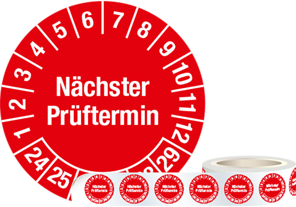 Prüfplakette "Nächster Prüftermin", 24 - 29, rot, Folie, SK, 30 mm, VE = 1 Rolle à 1000 Stück - 2