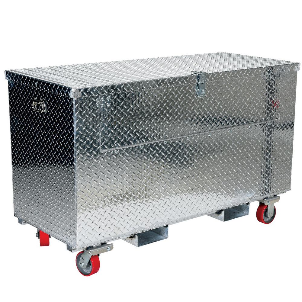 Aluminum Tool Box with Fold Down Front Door with Casters and Fork Pockets 25-7/8 x 61-1/4 x 32-11/16 - 1