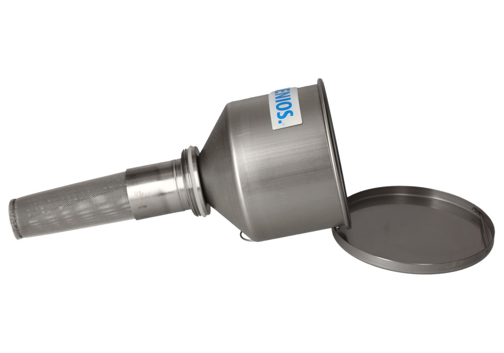 Safety funnel in stainless steel, for containers with 2 Trisure thread incl. lid and flame arrester - 5