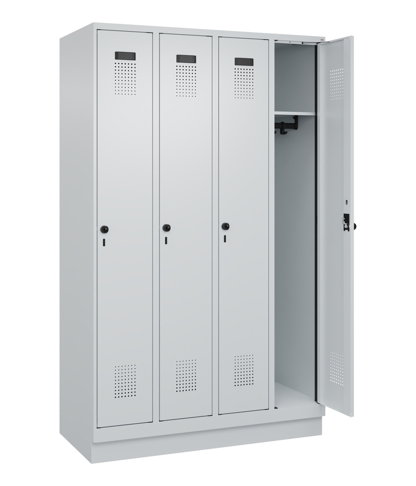 C+P Cabo-Plus clothes locker, 4 compartments, 1200 x 500 x 1950 mm, grey, with plinth - 1