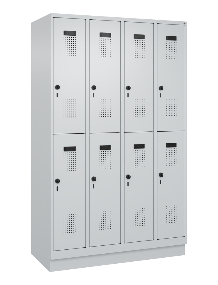 Double level locker Cabo-Plus with base, 4 compartments, W 600, D 500, H 1850 mm, grey/blue - 2