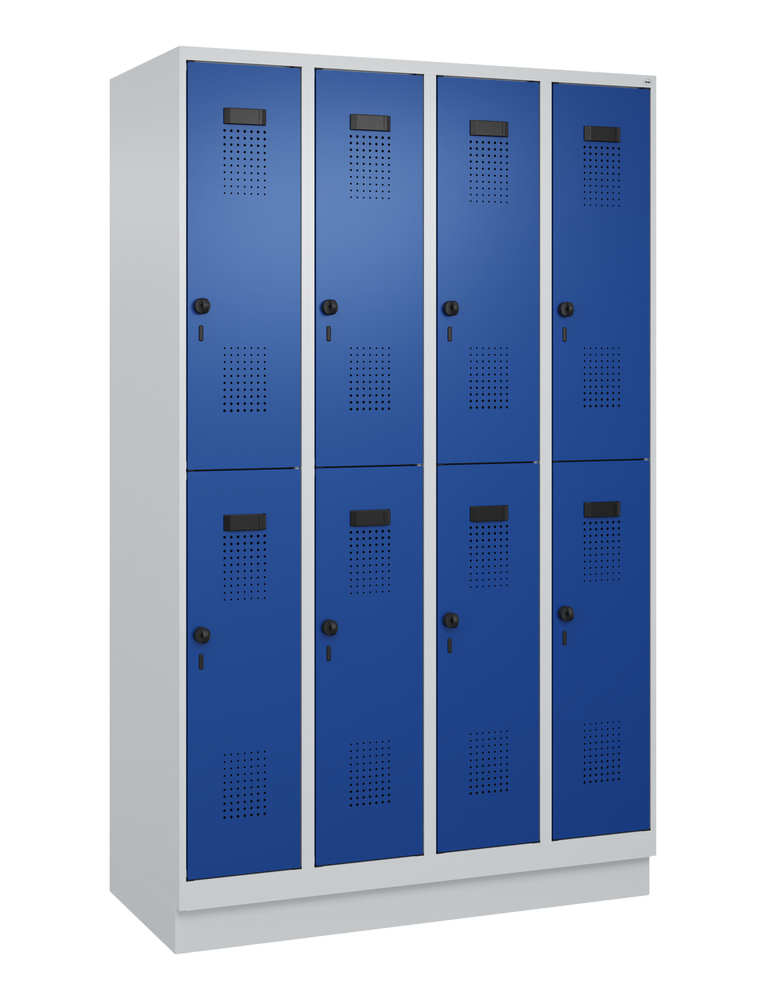 Double level locker Cabo-Plus with base, 4 compartments, W 600, D 500, H 1850 mm, grey/blue - 2