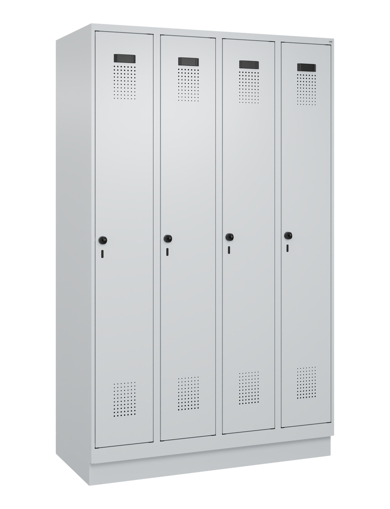 Vestiaire C+P Cabo-Plus, 4 compartiments, 1200 x 500 x 1950 mm, avec socle, gris - 2