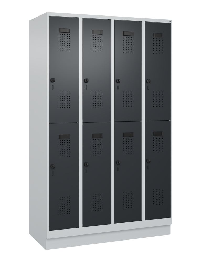 Double level locker Cabo-Plus with base, 6 compartments, W 900, D 500, H 1850 mm, grey/black grey - 2