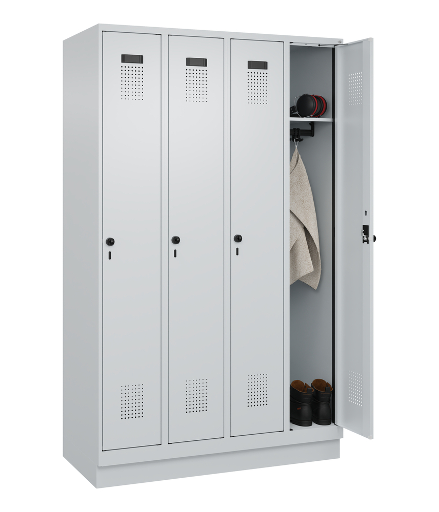 Vestiaire C+P Cabo-Plus, 4 compartiments, 1200 x 500 x 1950 mm, avec socle, gris - 3