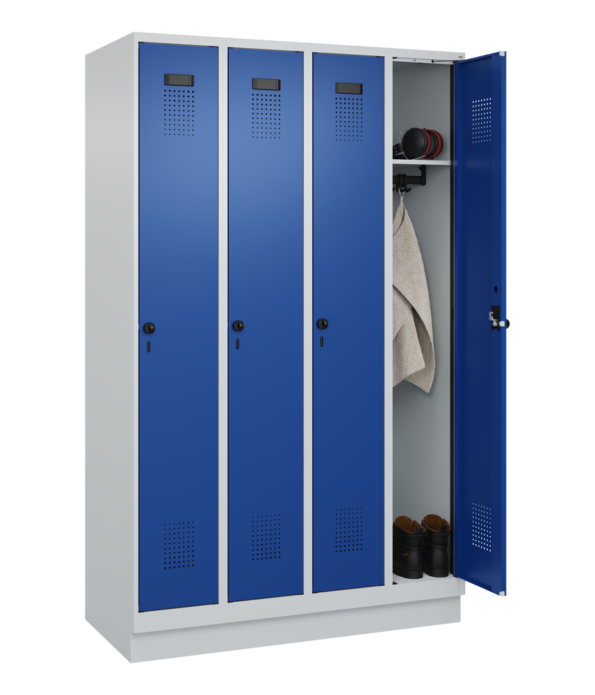 Vestiaire C+P Cabo-Plus, 4 compartiments, 1200 x 500 x 1950 mm, avec socle, gris/bleu - 3