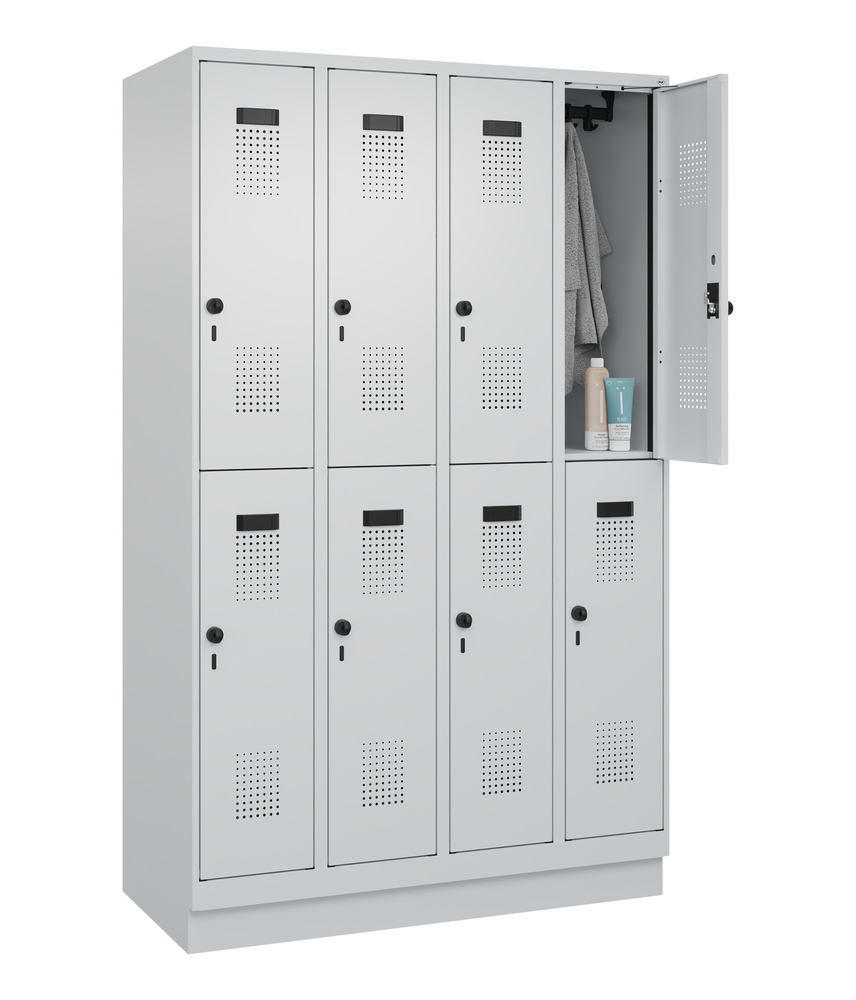 Double level locker Cabo-Plus with base, 4 compartments, W 600, D 500, H 1850 mm, grey/blue - 3