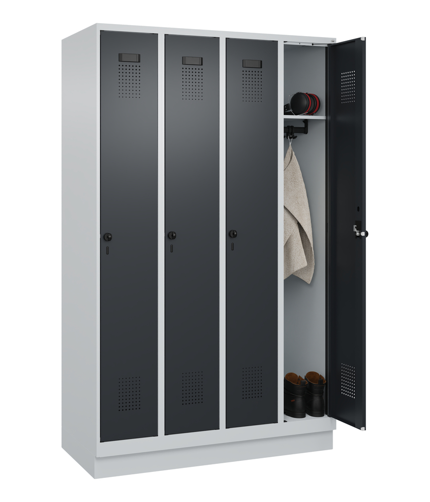 C+P Cabo-Plus clothes locker, 4 compartments, 1200 x 500 x 1950 mm, grey/black-grey, with plinth - 3