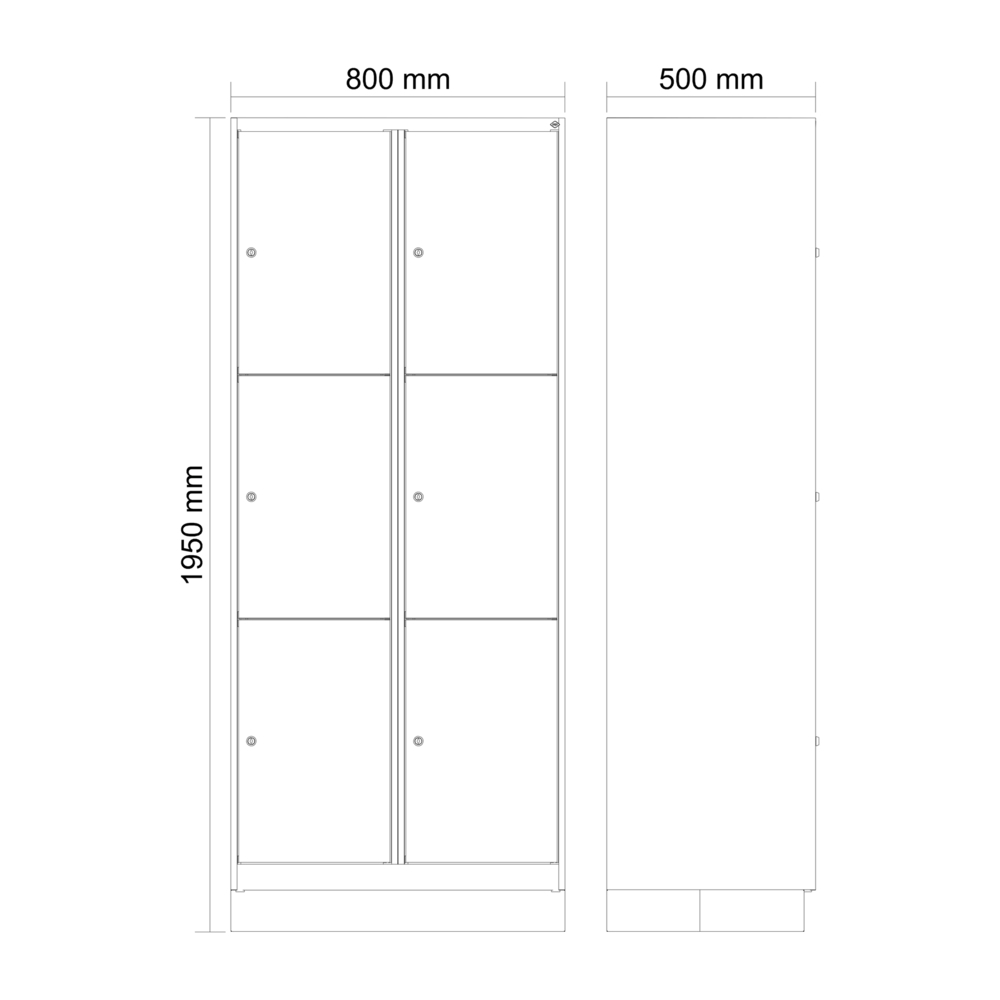 Úložná skriňa uzamykateľná C+P Cabo-Plus, 2 oddelenia, 800 x 500 x 1950 mm, biela, podstavec - 2